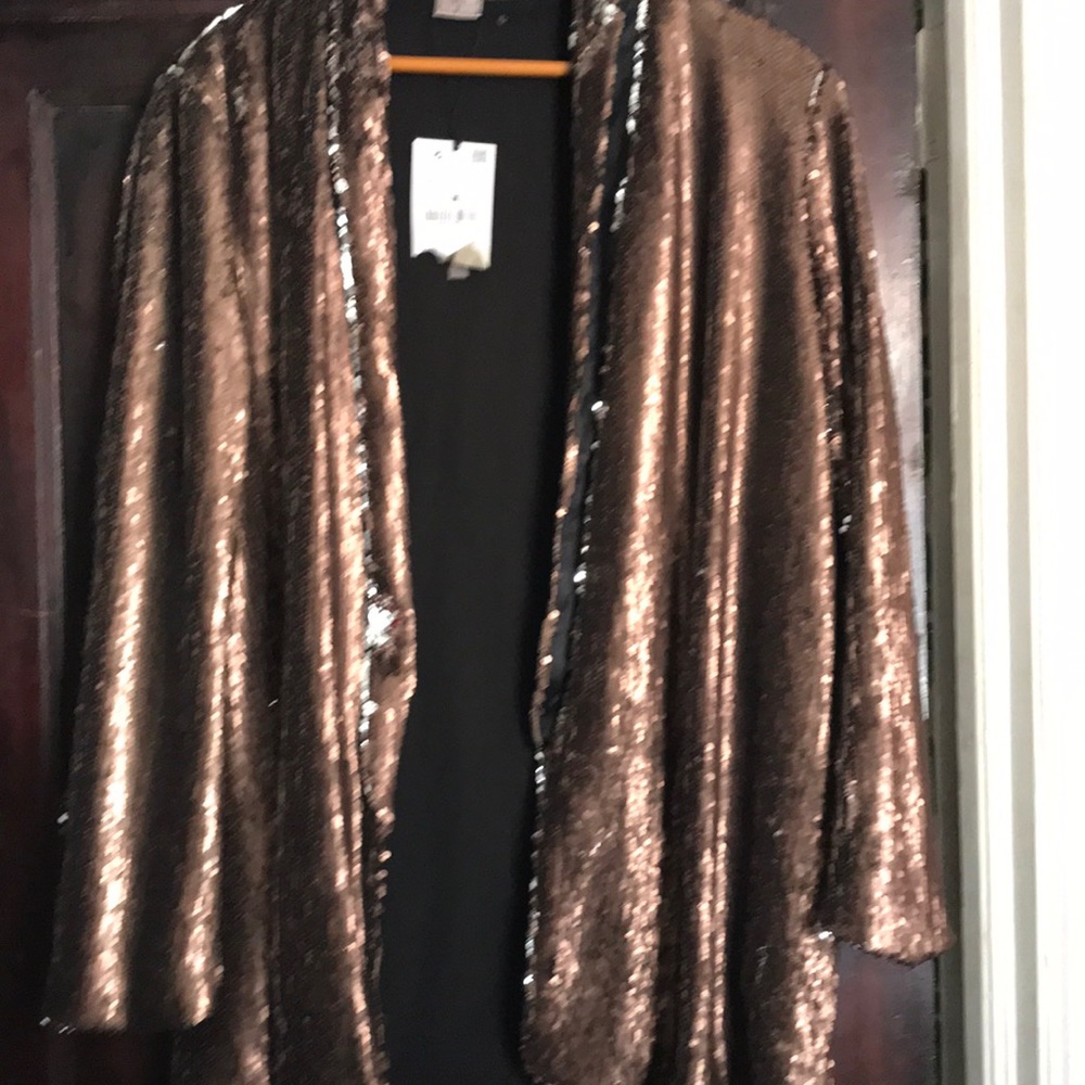 8.  Deep copper sequined jacket.
